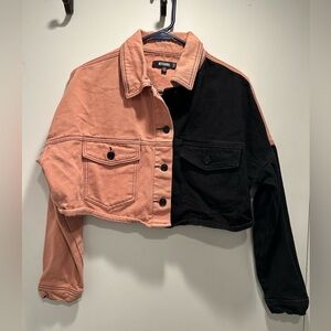 Misguided Two tone brown/ black denim crop jacket.  Like new.